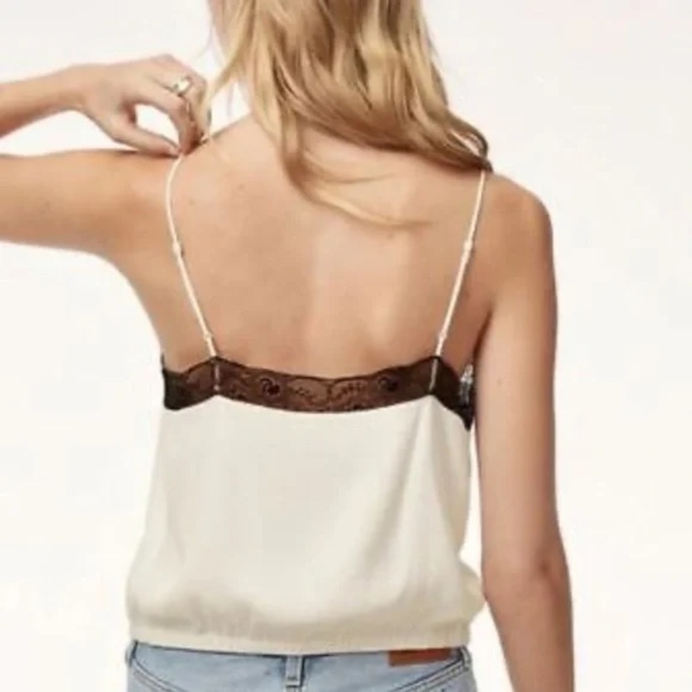 Wilfred| Aritzia| Ivory & Black Lace Cami Blouse w/Gathered Waist Sz XXS - Picture 6 of 6
